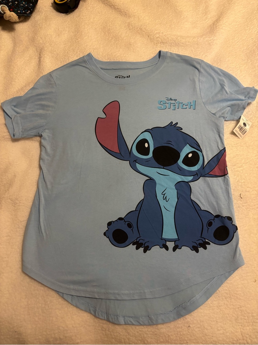 Disney Light Blue Stitch Front-Graphic Short Sleeve Tee